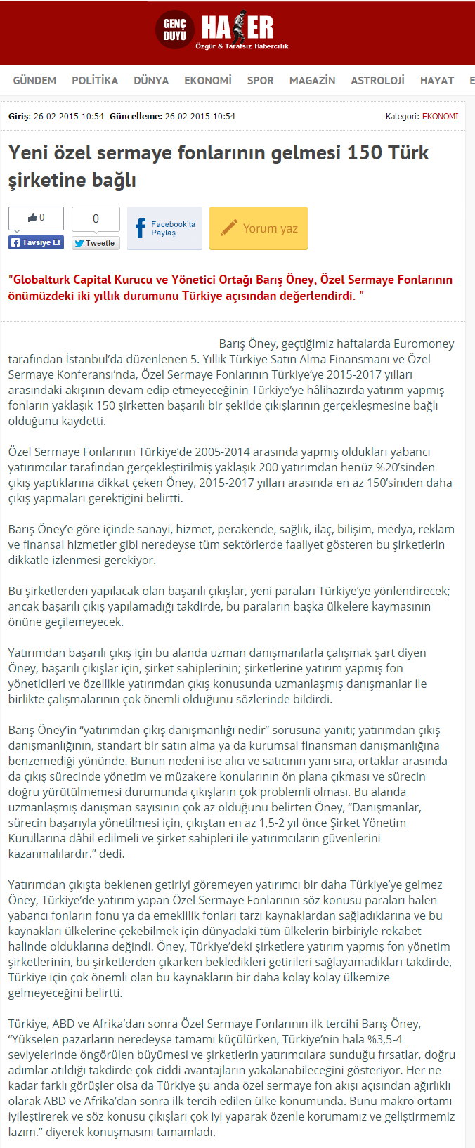 Yeni Özel Sermaye Fonlarının Gelmesi 150 Türk Şirketine Bağlı | Gencduyu.com