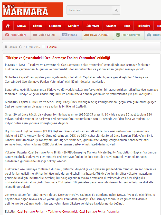“Türkiye ve Çevresindeki Özel Sermaye Fonları Yatırımları” Etkinliği | Bursamarmara.com
