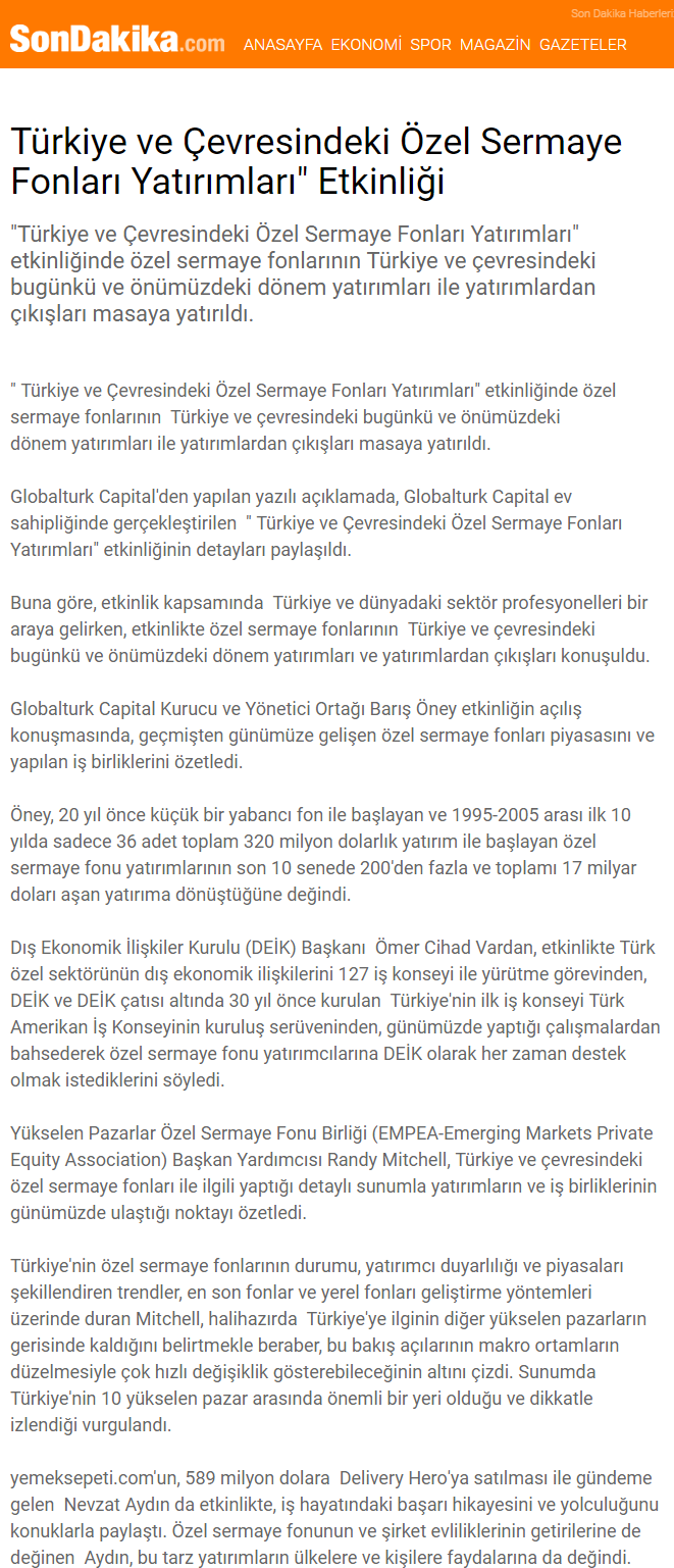 “Türkiye ve Çevresindeki Özel Sermaye Fonları Yatırımları” Etkinliği | Sondakika.com