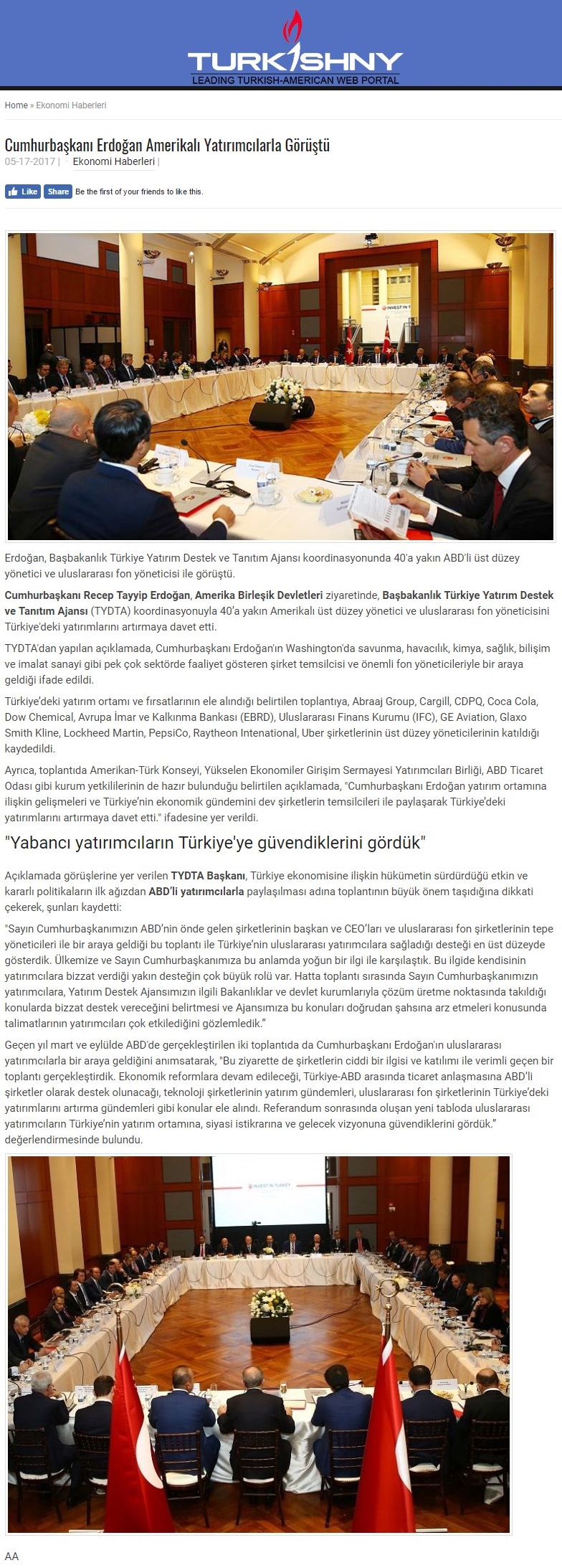 Cumhurbaşkanı Erdoğan Amerikalı Yatırımcılarla Görüştü | Turkishny.com